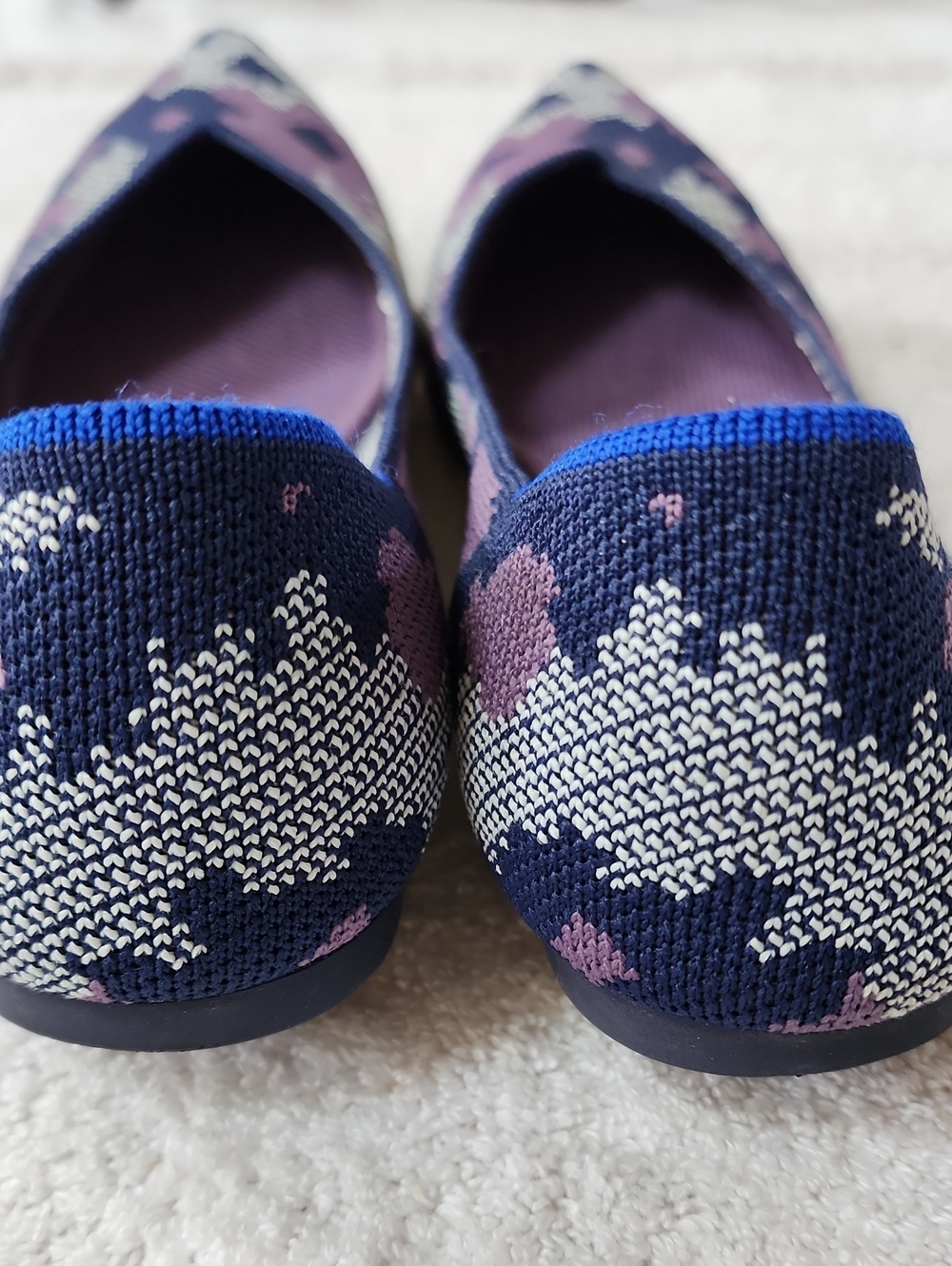 Rothy's Pointed Knit Flats in Purple, Navy & Cream Pattern - Picture 7 of 12